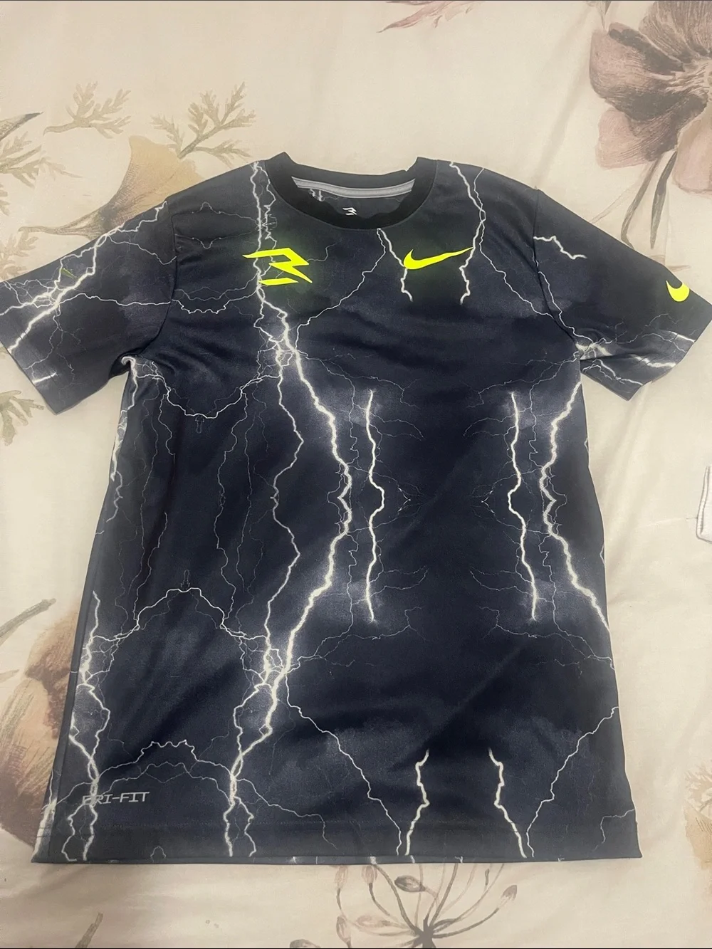 Nike Black Lightning Print Tee with Neon Yellow Accents